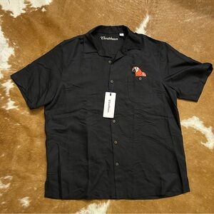 Caribbean Black Men's Casual Shirt with Embroidered Parrot